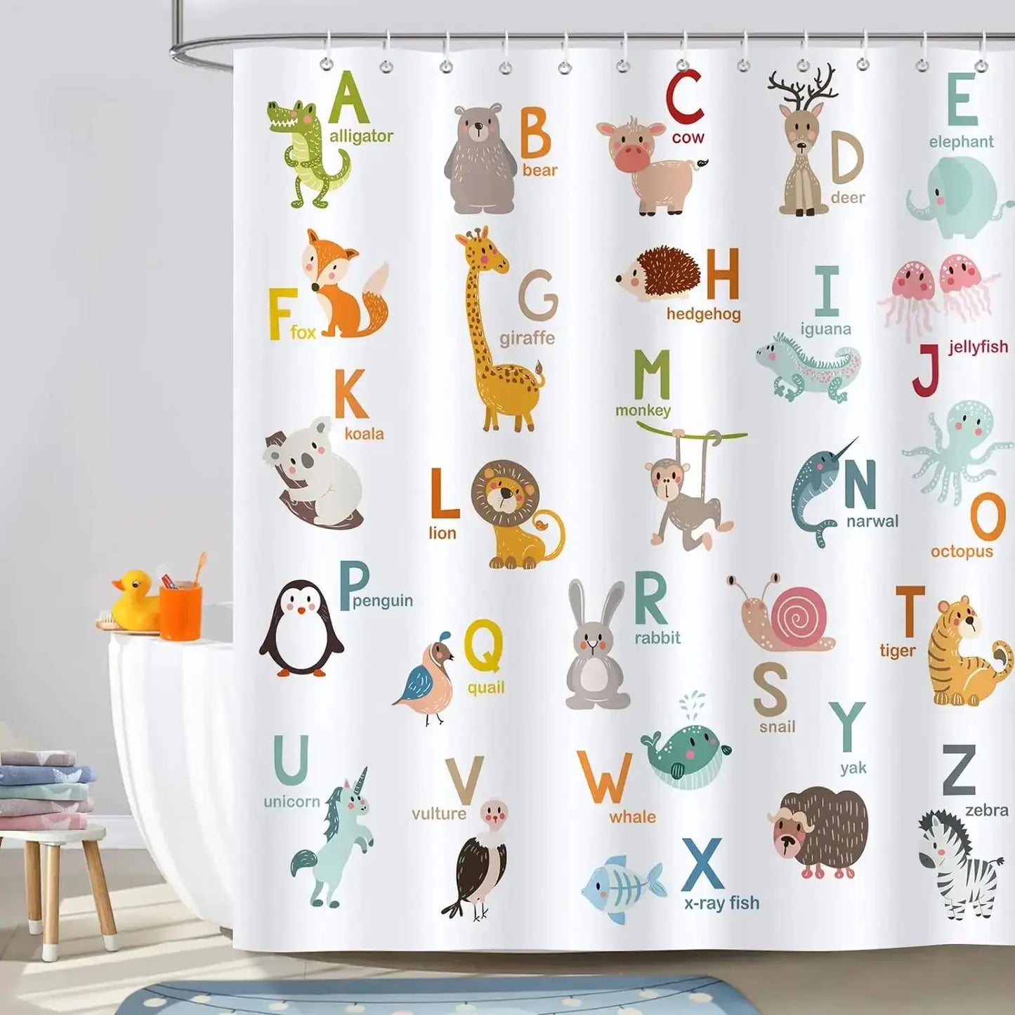 Cartoon Animal Alphabet Shower Curtain Kids ABC Educational Learning Tools Baby Girls Boys Colourful Bath Curtain Bathroom Decor from PriceLows™