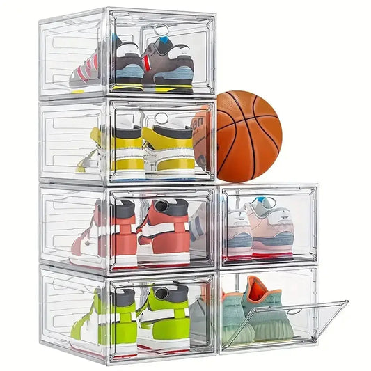 6 Pack Large Plastic Shoe Storage Boxes Stackable Magnetic Door Dustproof Organizer for Men/Women Sports Shoes up to Size 13 from PriceLows™