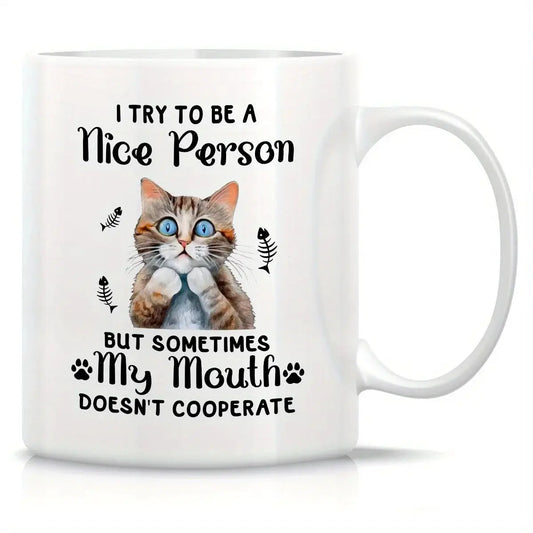 Reusable & Machine Washable Ceramic Mug, Whimsical Cat Multipurpose Coffee Tea Cup - Ideal Gift for Cat Lovers, Use Without Elec from PriceLows™