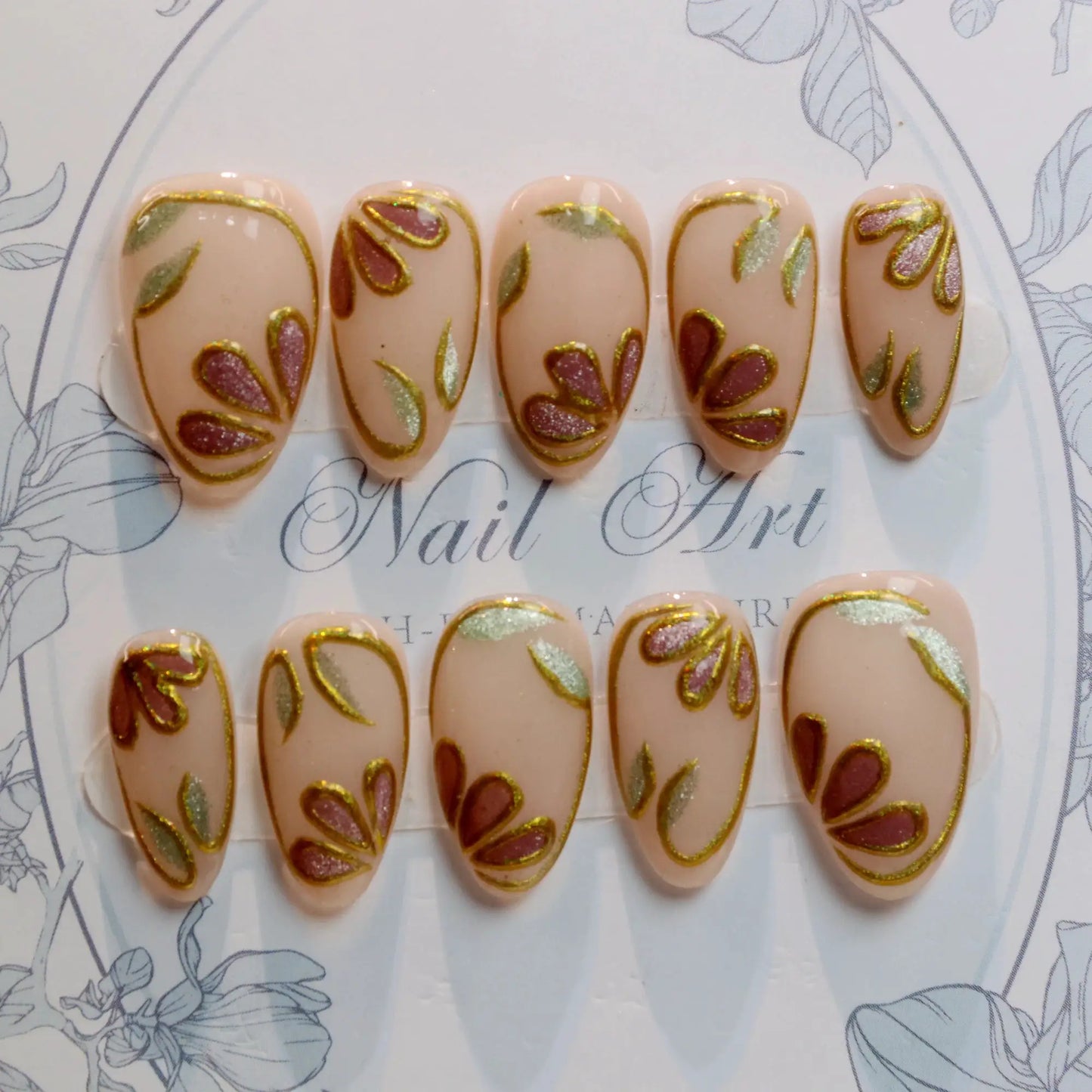 Press On Nails | Handmade Acrylic | Floral Design | 10 Piece Set
