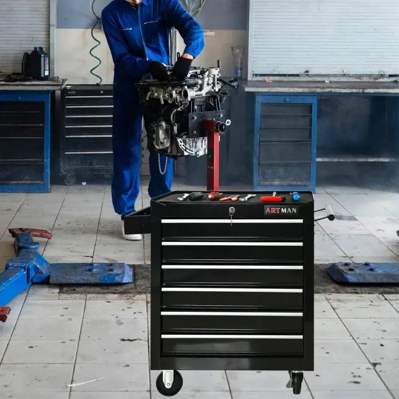 Rolling Tool Chest, 6 Drawer Tool Box with Wheels, Heavy Duty Industrial Service Cart Storage Organizer with Locking System from PriceLows™