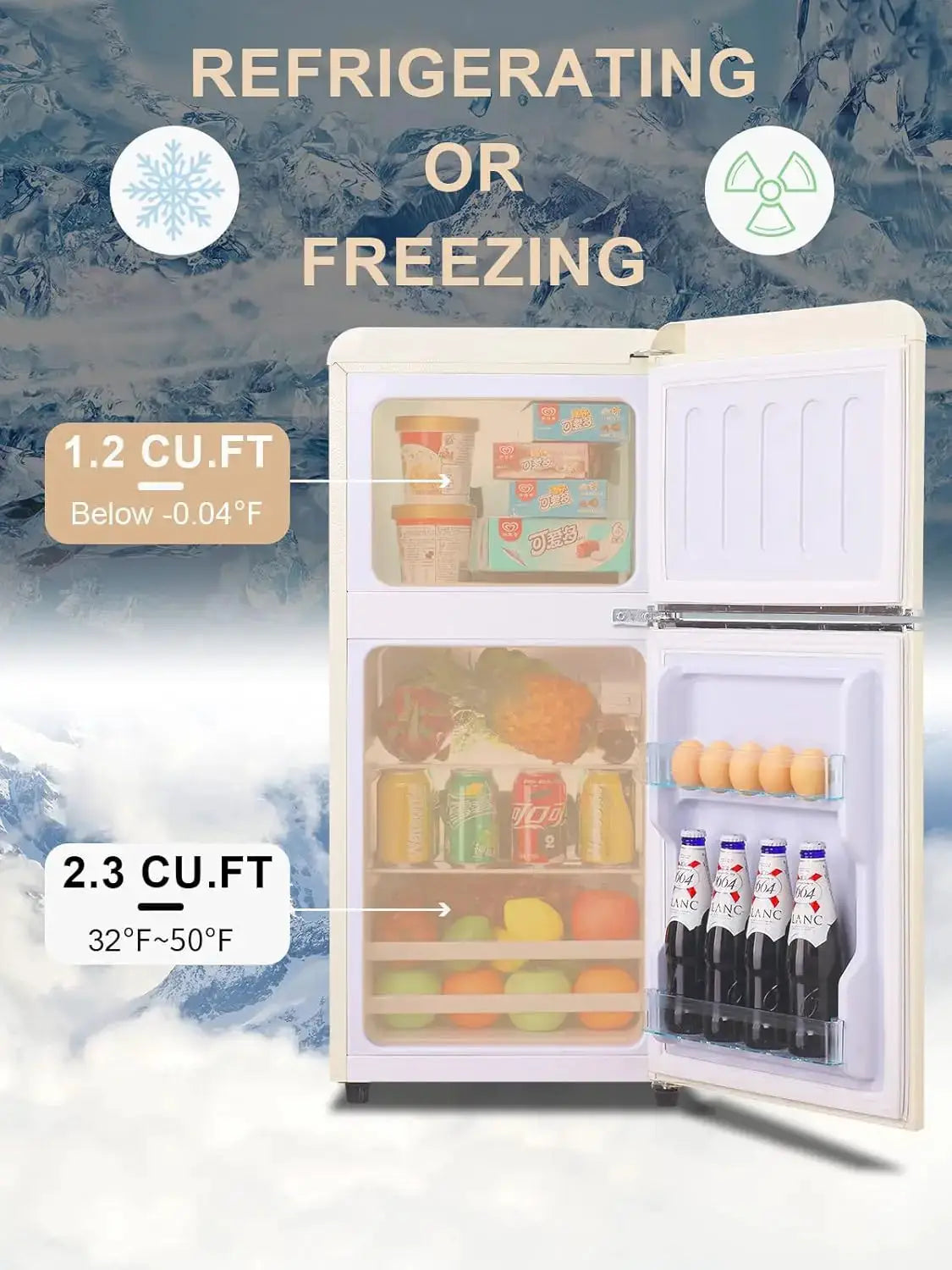 KRIB BLING 3.2 Cu.ft Compact Refrigerator, Mini Fridge with Freezer, Retro Design Small Drink Chiller for Home, Office from PriceLows™
