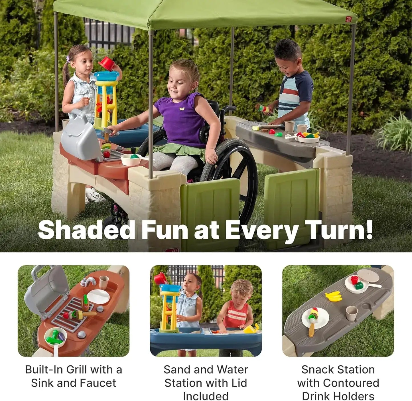 All Around Playtime Patio with Canopy, Kids Indoor/Outdoor Kitchen Playset & Sensory Playhouse, Made of Durable Plastic, Include from PriceLows™