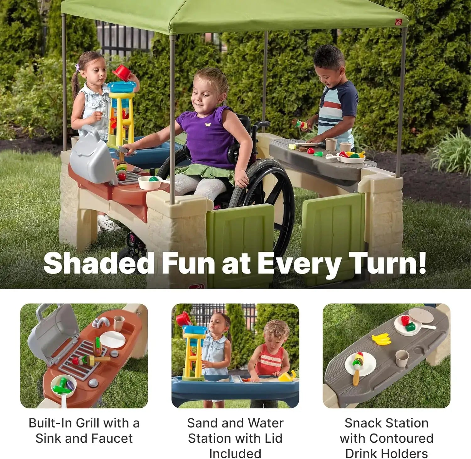 All Around Playtime Patio with Canopy, Kids Indoor/Outdoor Kitchen Playset & Sensory Playhouse, Made of Durable Plastic, Include from PriceLows™