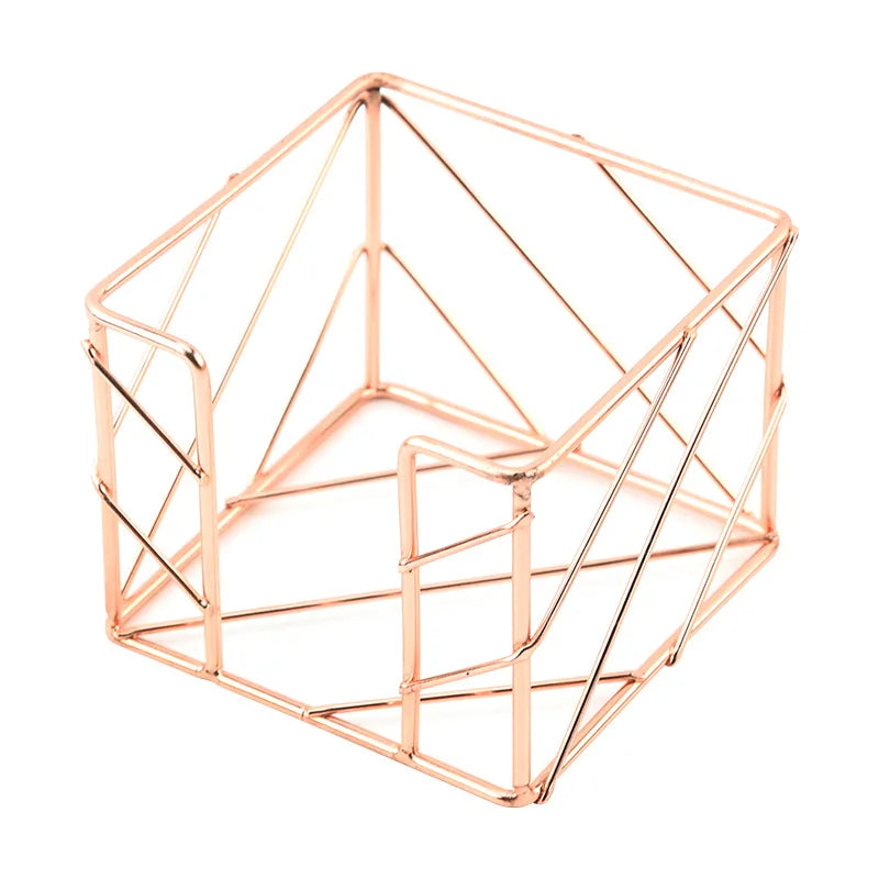 Sticky Note Holder | Iron Desk Organizer | 9.8x9.8x7.8 cm | Gold, Rose Gold