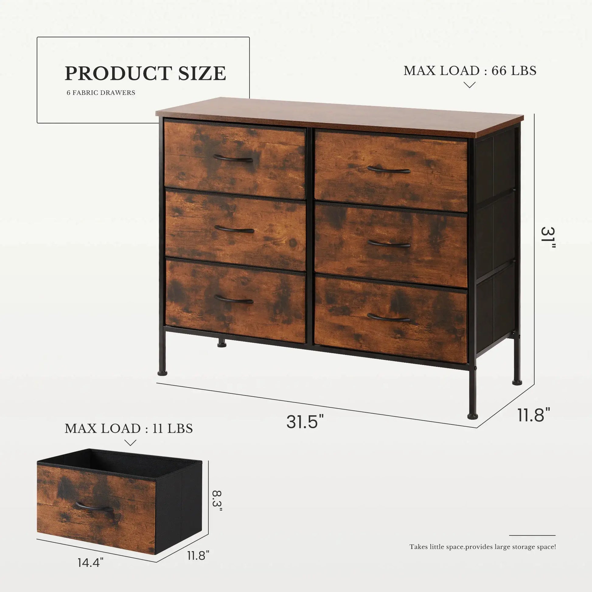 JHK Nightstand 6 Fabric Drawers Dresser For Bedroom Bedside Sofa Table With Storage Closet Chest Display Cabinet Furniture from PriceLows™