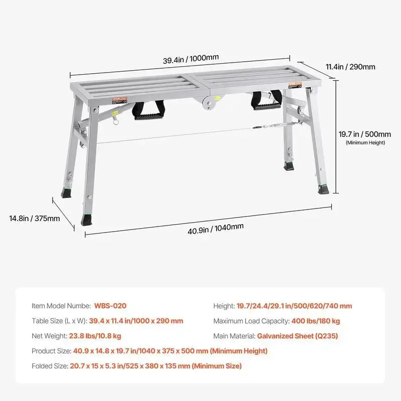 Work Platform, 3 Gear Adjustable Height, Folding Alloy Steel Step Ladder, Portable Scaffolding Platform, 400 lb Load Capacity, Non-Slip Rubber Feet, Drywall Painting Stool, for Cleaning &Washing from PriceLows™