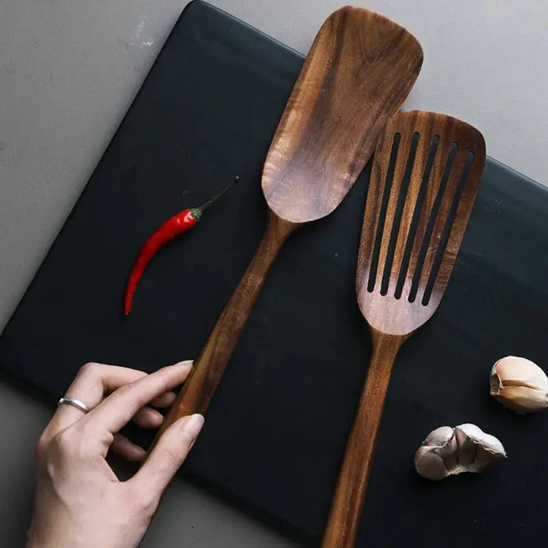 Teak Spatula Set Of 2 Wooden Spatula For Cooking Nonstick Cooking Utensils Long Handle Heat Resistant Slotted Turner Cookware from PriceLows™