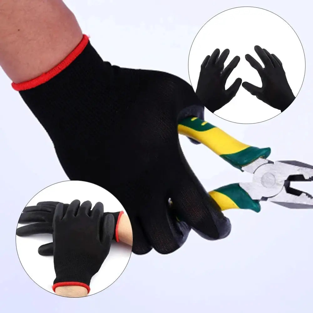 Durable Safety Gloves | Black Anti-Slip | Polyurethane Coated | 10 Pair Pack