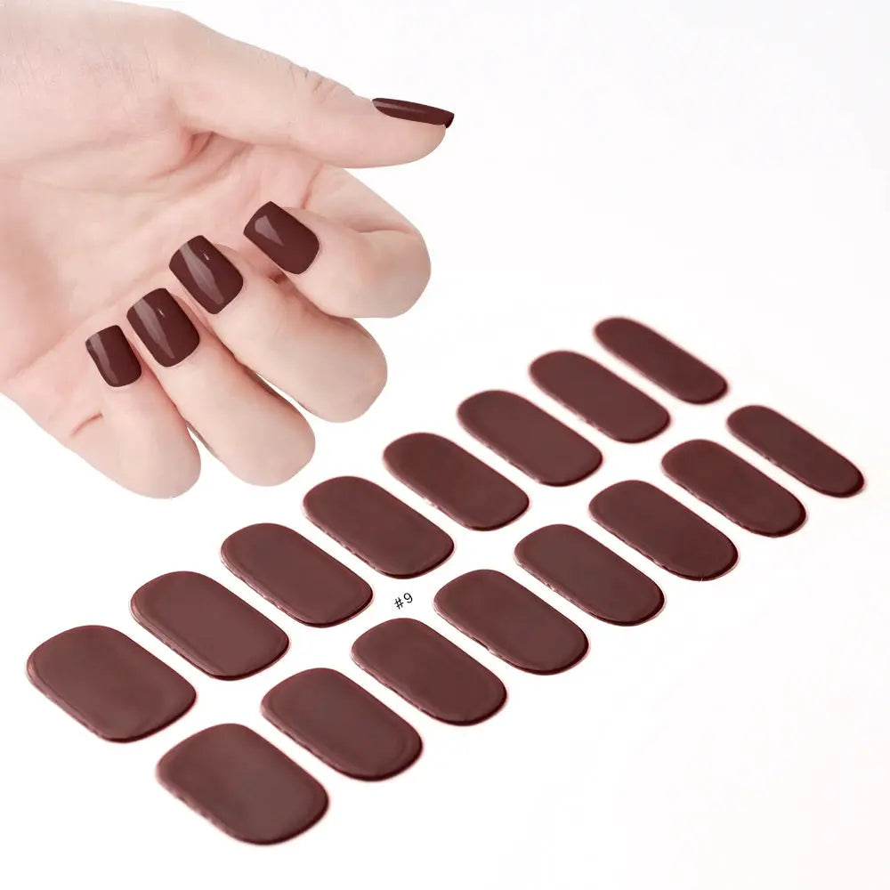 1Pcs Semi-Cured UV Gel Nail Sticker Pure Color Full Cover Waterproof Long-lasting Nail Strips 16Tips DIY Nail Polish Stickers *& from PriceLows™
