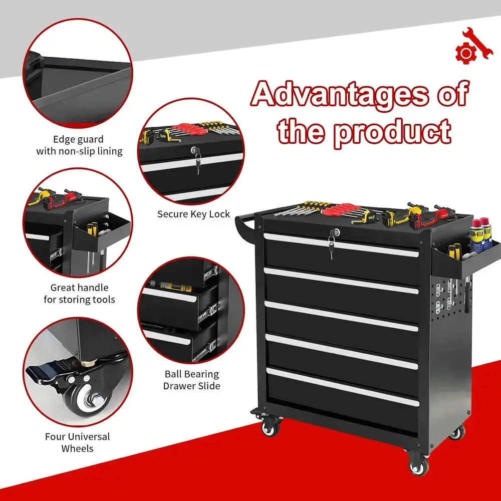 5 Drawers Rolling Tool Chest with Wheels, Lockable Portable Metal Tool Box Workbench for Garage Workshop Warehouse from PriceLows™
