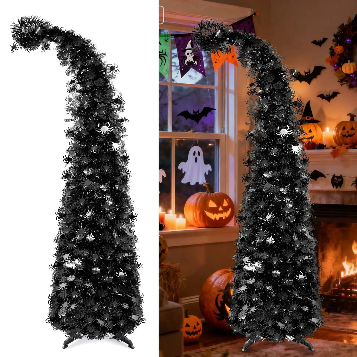 Artificial Black Christmas Tree | 59 Inch | Collapsible Design | With Stand