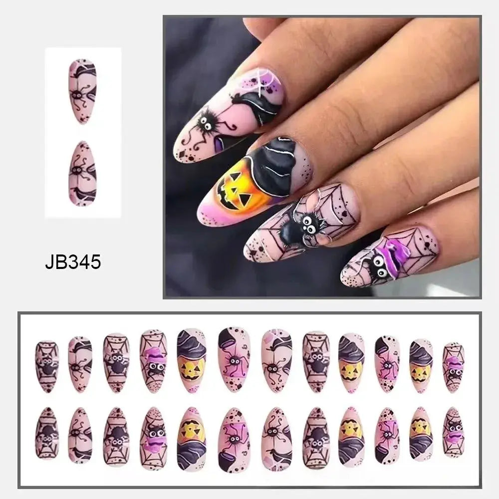 Press On Nails | Short Square | Red French Tip Spider Web | 24 Piece Set