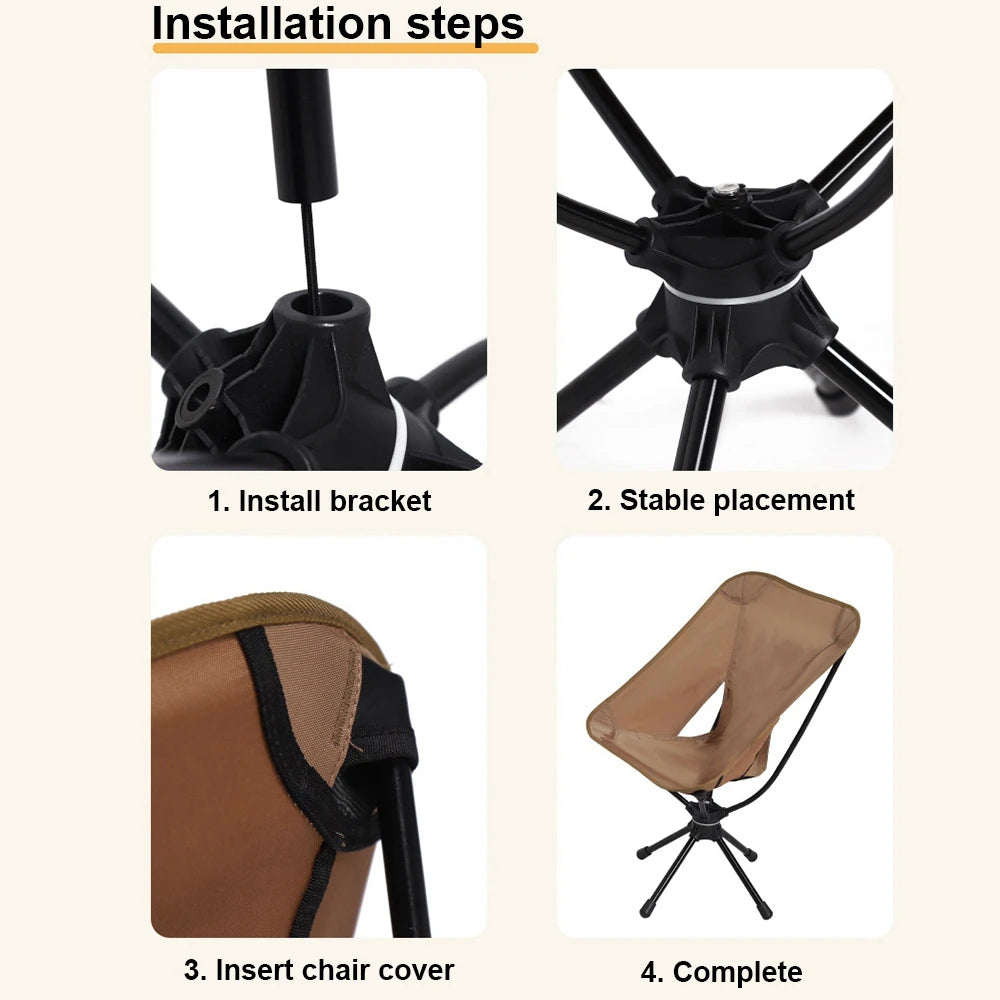 Outdoor Folding Chair | Rotatable Swivel | Lightweight | Brown, Black, Green