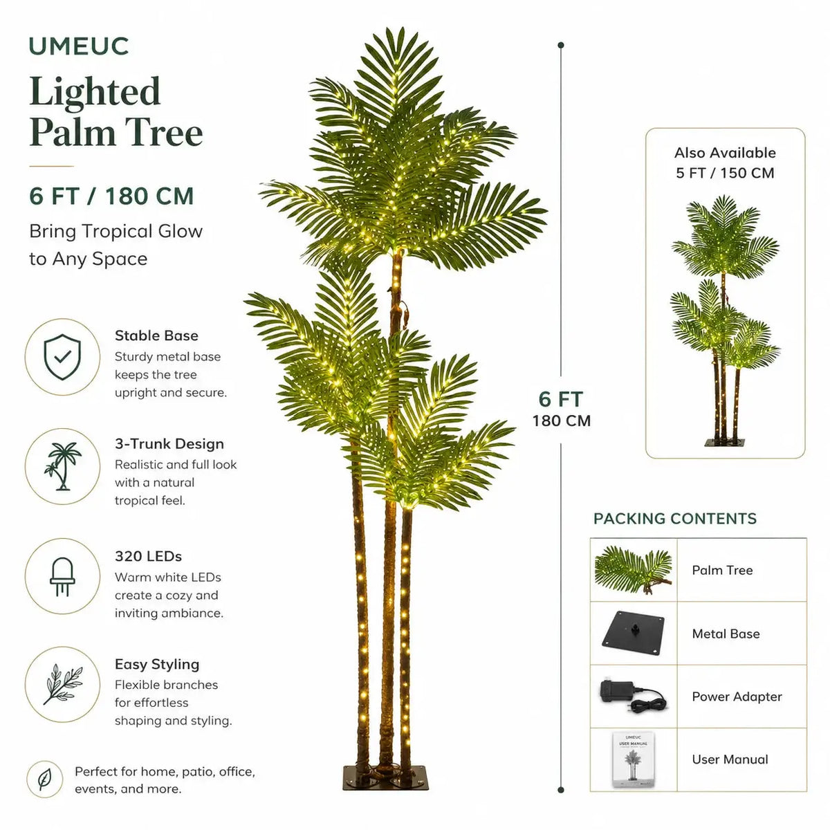 Artificial Palm Tree | LED Lights | USB Powered | 5 Ft