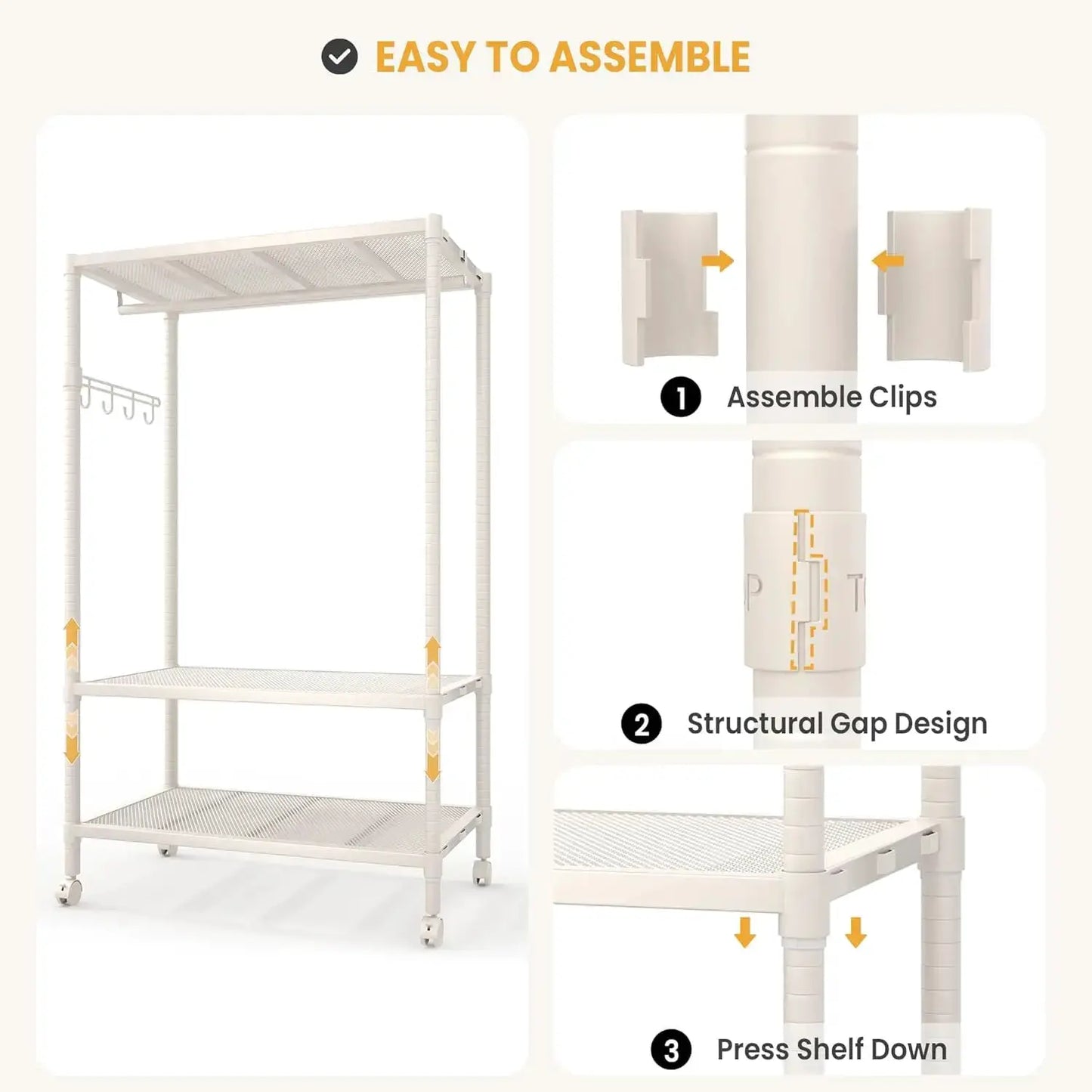 Rolling Clothes Rack for Hanging Clothes, Garment Rack with Storage Shelf and Side Hooks, Clothing Rack for Bedroom, Living Room from PriceLows™