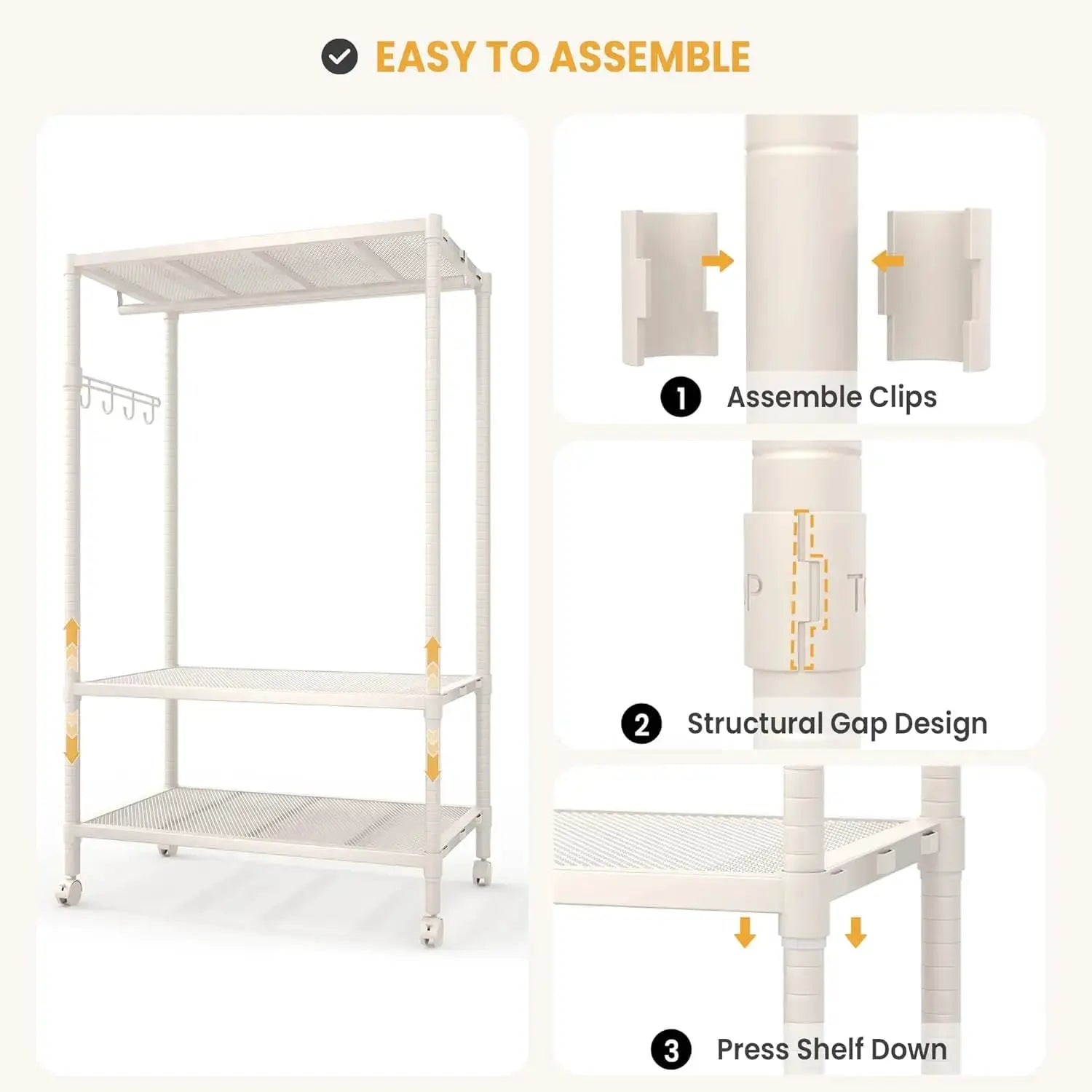 Rolling Clothes Rack for Hanging Clothes, Garment Rack with Storage Shelf and Side Hooks, Clothing Rack for Bedroom, Living Room from PriceLows™