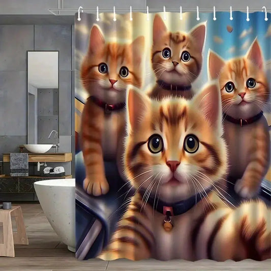 3D Kitten Shower Curtain Realistic Cat Faces Cartoon Art Fun Bathroom Decor Waterproof Printed Curtain Home Style from PriceLows™