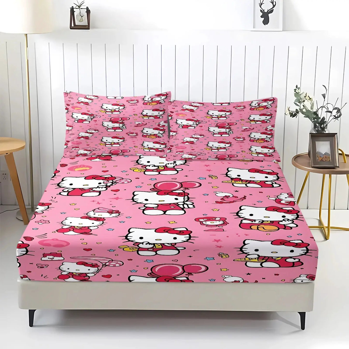 3Pcs Kawaii Hello Kitty Fitted Sheet Set With 2 Pillowcases Pink Bed Sheet Soft Deep Pocket Bedding For Girls Bedroom Decor from PriceLows™