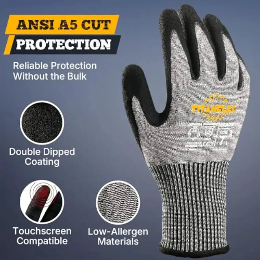 TitanFlex Cut Resistant Gloves ANSI A5, Work Gloves with Sandy Nitrile Grip, Grey from PriceLows™