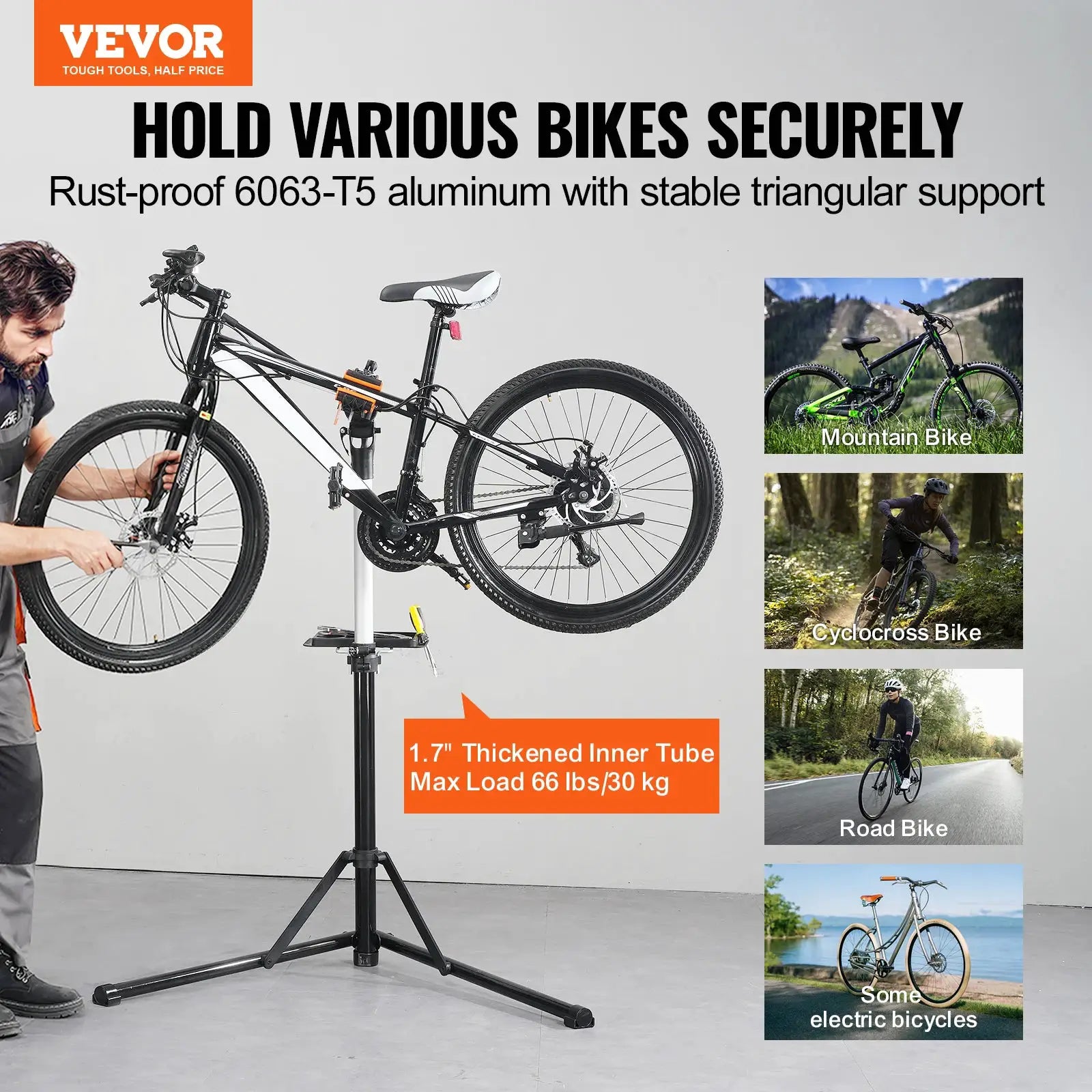 SucceBuy Bike Repair Stand Heavy-duty Aluminum Adjustable Height Magnetic Tool Tray Telescopic Arm Foldable for Home Shops from PriceLows™