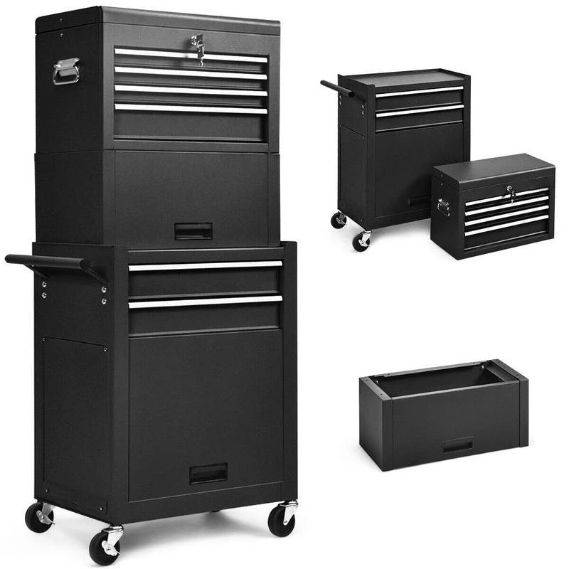 6-Drawer Tool Chest with Heightening Cabinet-Black from PriceLows™