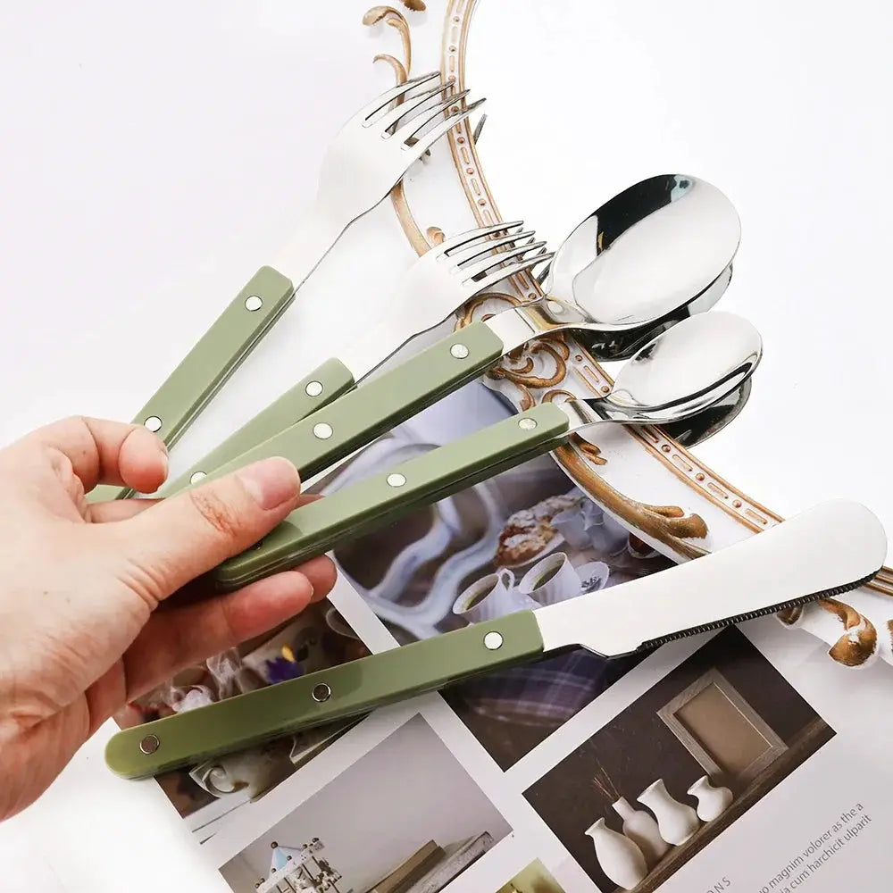 6/30Pcs Beige Silver Acrylic Handle Dinnerware Knife Fork Spoon Set Stainless Steels Cutlery Set Western Home Kitchen Flatware from PriceLows™