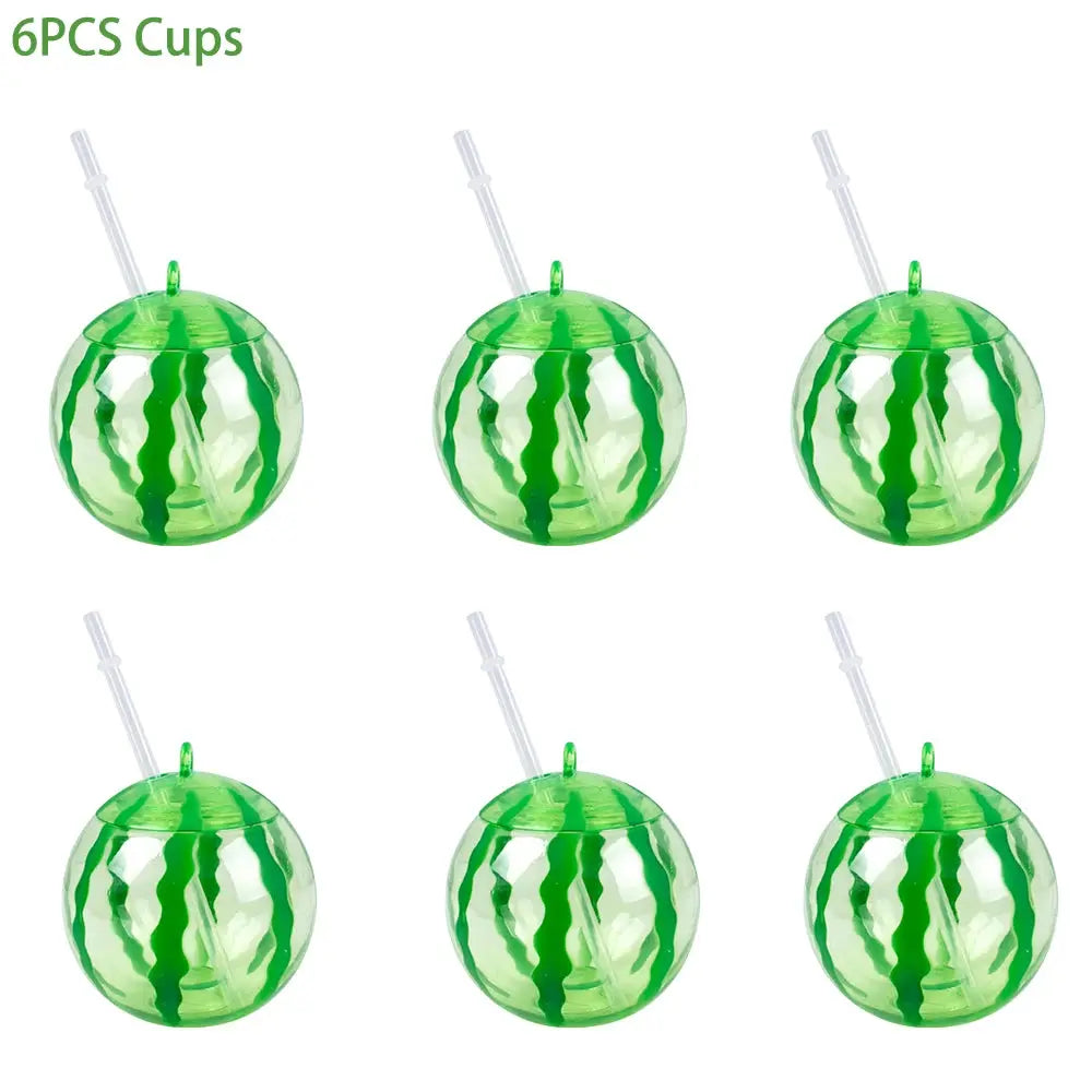 Plastic Drinking Cups | 6-Set Tropical Style | With Straws For Luau Parties