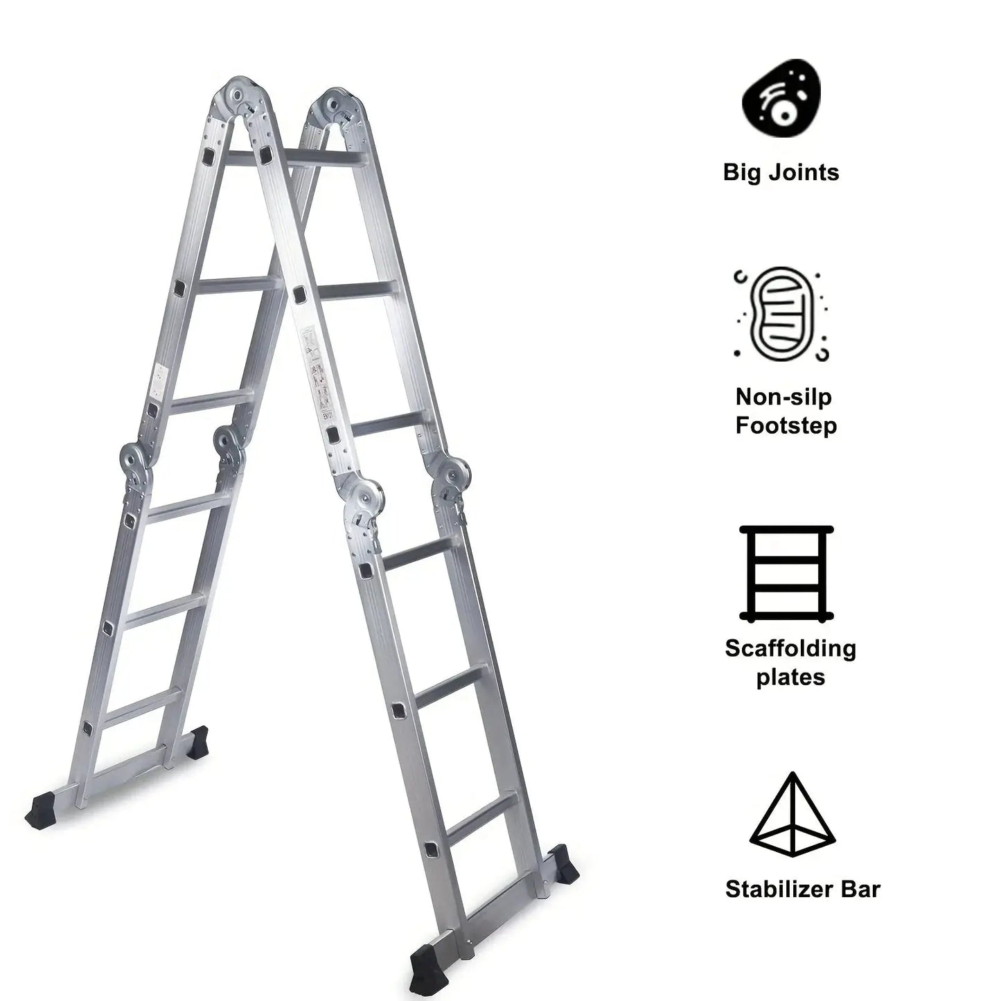 1pc Folding Step Ladder, Aluminum, Foldable, Multi Purpose Lightweight Scaffold Ladder, 330lb Capacity, 12.5ft Height from PriceLows™