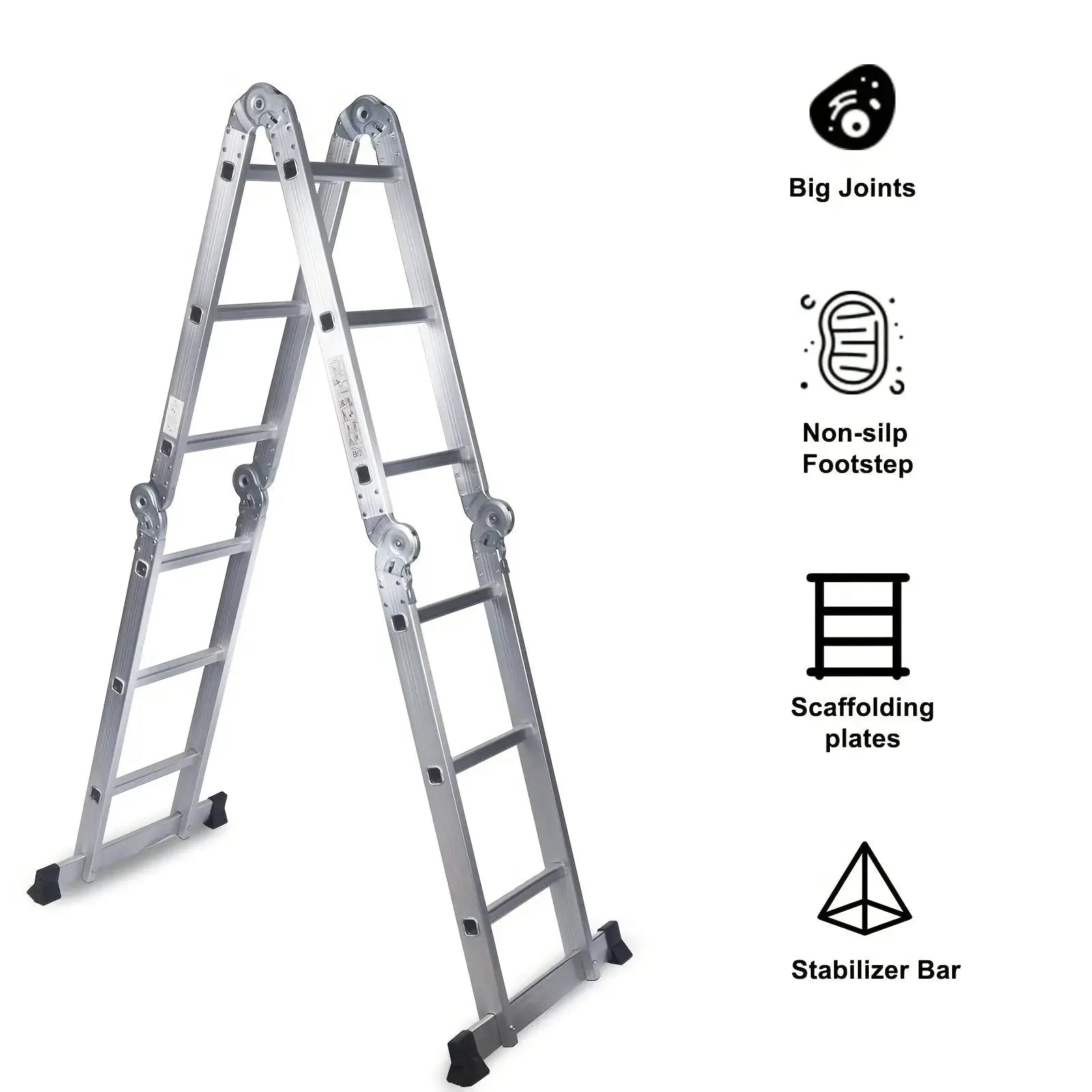1pc Folding Step Ladder, Aluminum, Foldable, Multi Purpose Lightweight Scaffold Ladder, 330lb Capacity, 12.5ft Height from PriceLows™