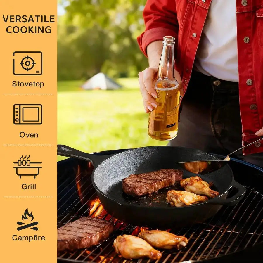 Cast Iron Skillet 3Piece Set, HeavyDuty Professional Restaurant Chef Quality PreSeasoned Pan Cookware Set, 6, 8, 10 Pans For Fry from PriceLows™