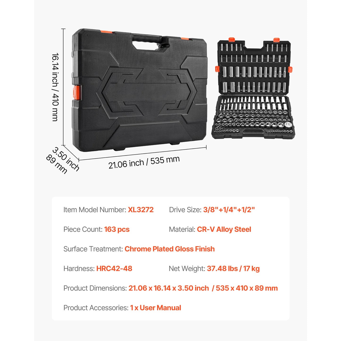 SucceBuy Socket Set 86 Pieces 3/8 1/4 1/2in Drive Socket and Ratchet Set SAE Metric Mechanic Tool Kit with Ratchet Wrench from PriceLows™