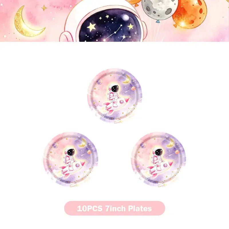 Astronaut Birthday Party Decoration Set | Pink Space | Banner Plate Cups | 61 Pcs