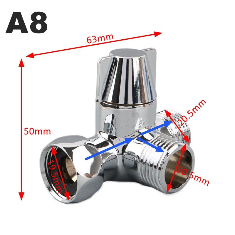 Shower Diverter Valve | 3-Way Brass | G1/2 G3/4 Threads | Shower Arm Adapter