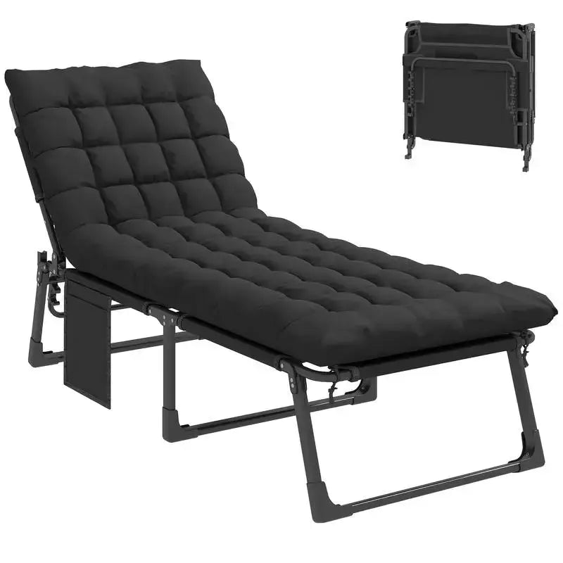 Outsunny Folding Chaise Lounge Chair Outdoor Tanning Chair with 5-Position Backrest, Cushion, Side Pocket, Black from PriceLows™