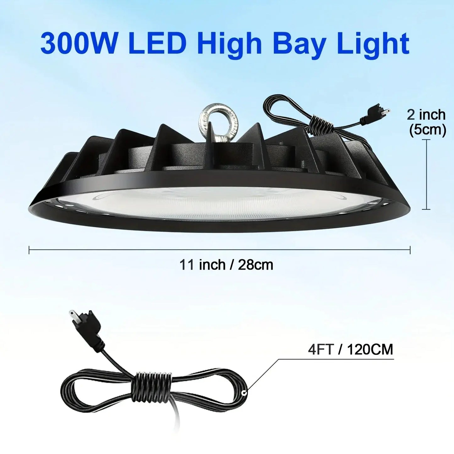 4Pack 300W Led UFO High Bay Light, 90-277V, Cold White 6000K, with 4FT 120Cm US Plug, Led Commercial Lighting Fixtures, IP65, for Industrial Garage Workshop Gym Barn Warehouse Factory from PriceLows™