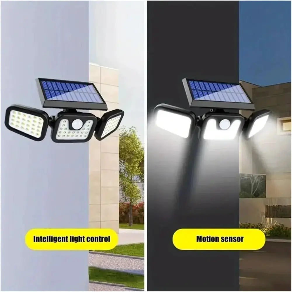 72 LED Three-Head Solar Wall Light with Human Body Motion Sensor - Waterproof Adjustable Garden Street Light from PriceLows™