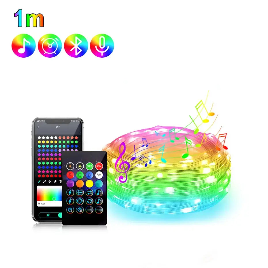 Bluetooth Smart USB LED Fairy String 5V RGBIC Music Sync Led Strip light IP67 Waterproof for Holiday Christmas Party Decoration from PriceLows™