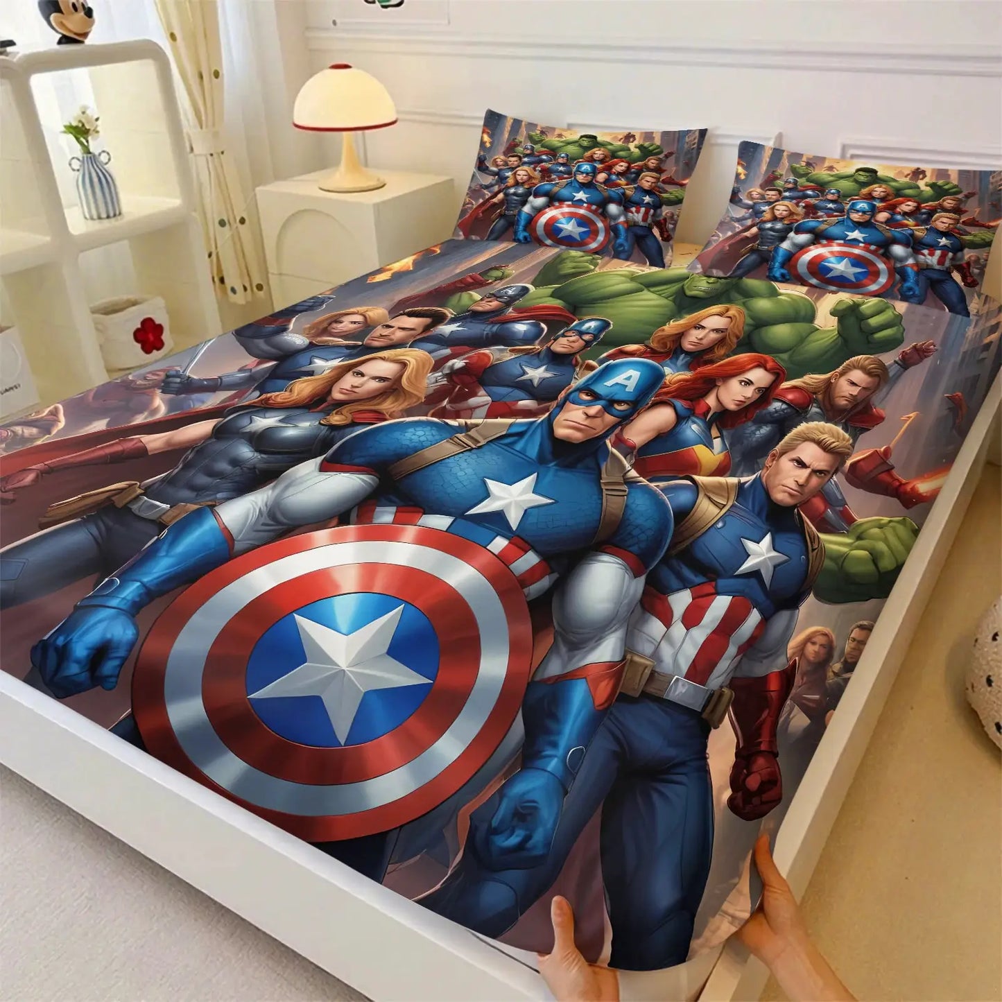 Marvel Avengers Team Fitted Sheet Set Superhero Bed Linen with Pillowcases Deep Pocket Retro Comic Fan Room Kids Room Decor Gift from PriceLows™