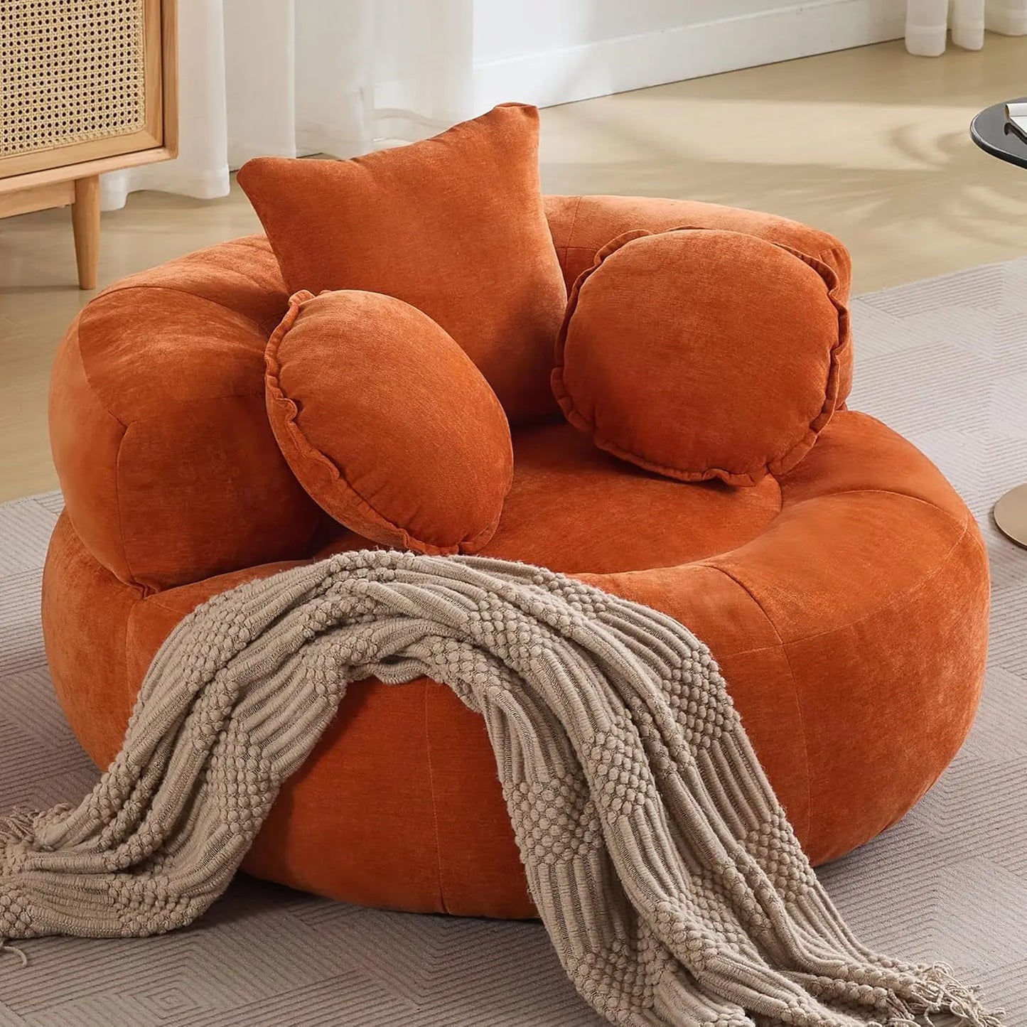 Oversized Round Floor Chair | Chenille Fabric | 43 Inch Diameter | Customized