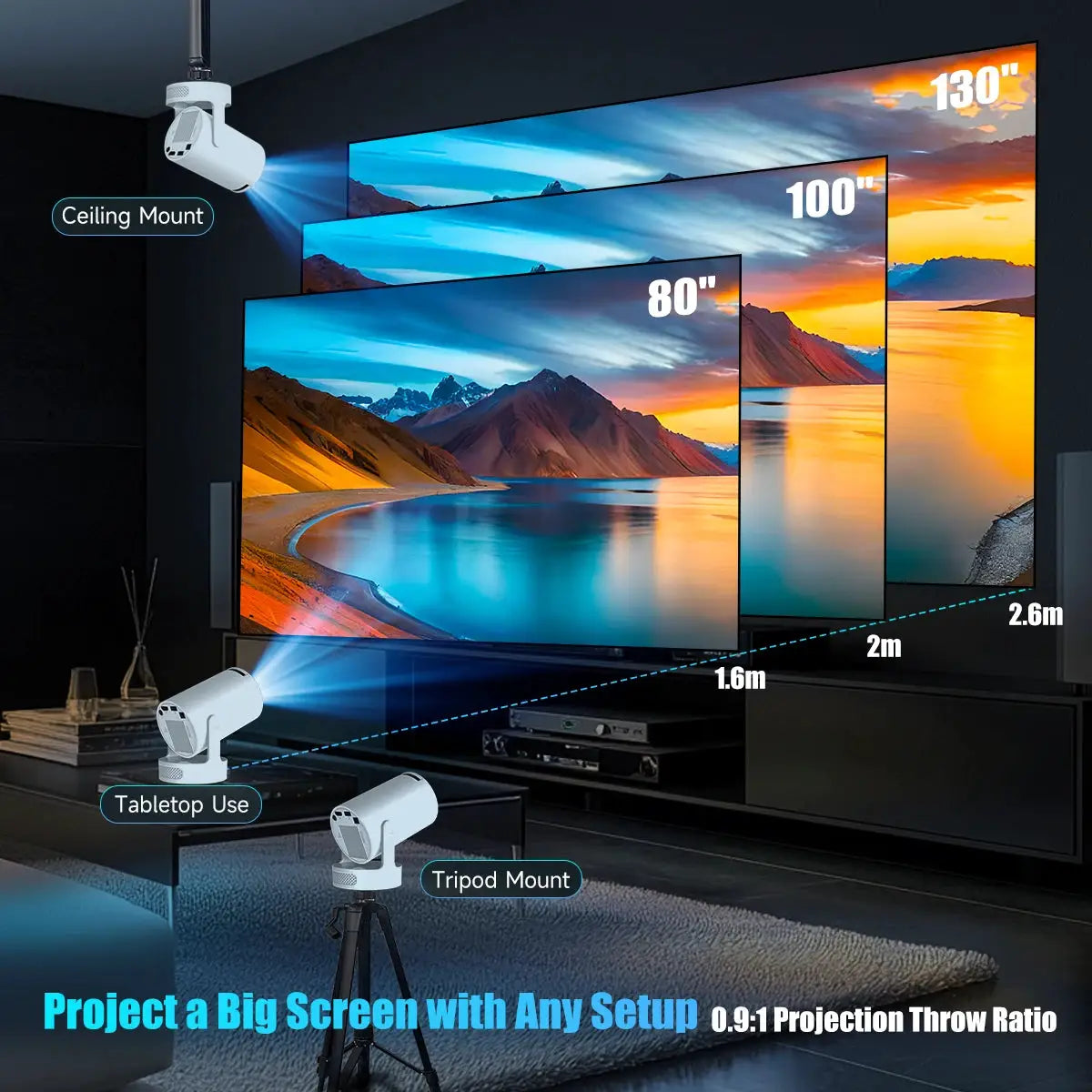 Portable Projector | 720P HD Display | Android 14 | 5W Built In Speaker