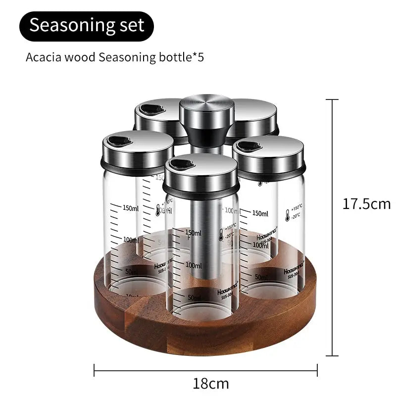 Rotating Seasoning Bottle Set | Glass Spice Jars | Rotating Rack | Various Sizes