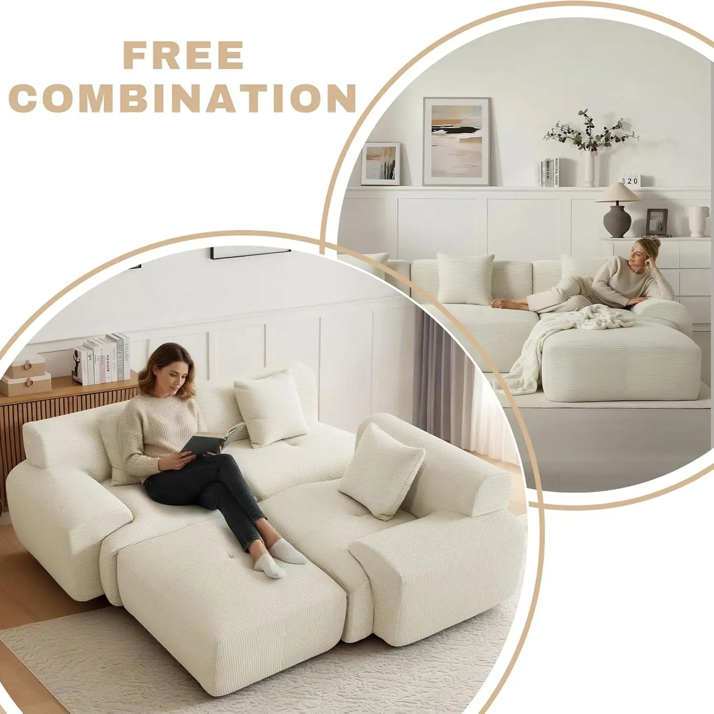 Modular Sectional Sofa | 107in Length | Corduroy Upholstery | With Ottoman