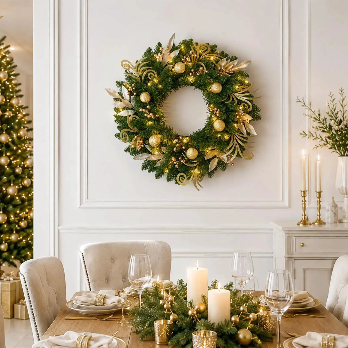 Christmas Wreath | Pine Branch | Berry Bow | 24 Inch