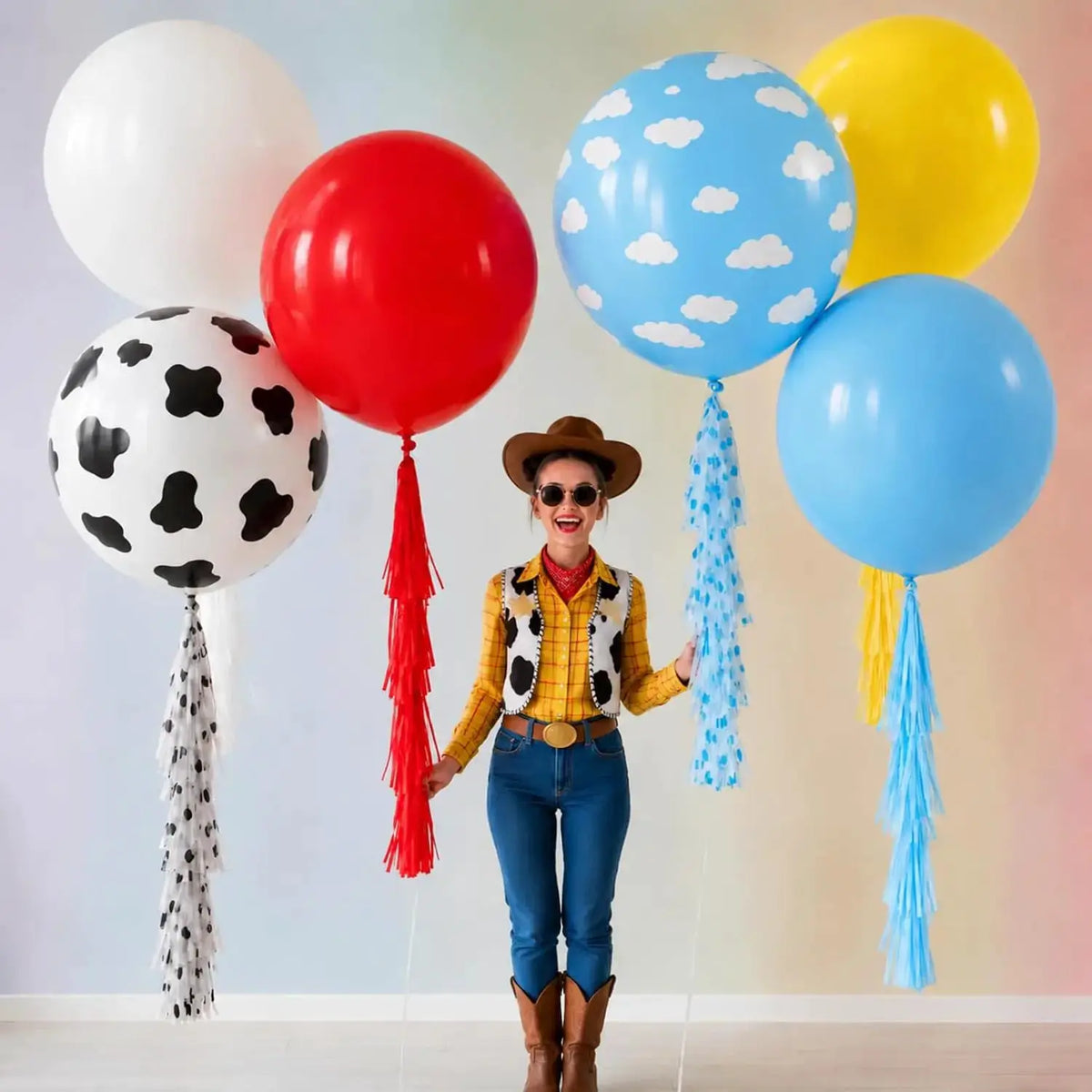 Christmas Giant Balloons | 36 Inch Latex | Tassel Tails | 6 Piece Set