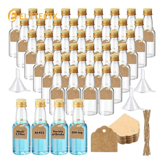 50PCS 50ml Mini Liquor Bottles Reusable Plastic Empty Alcohol Shot Bottle for Vodka Champagne Whiskey for Wedding Party from PriceLows™