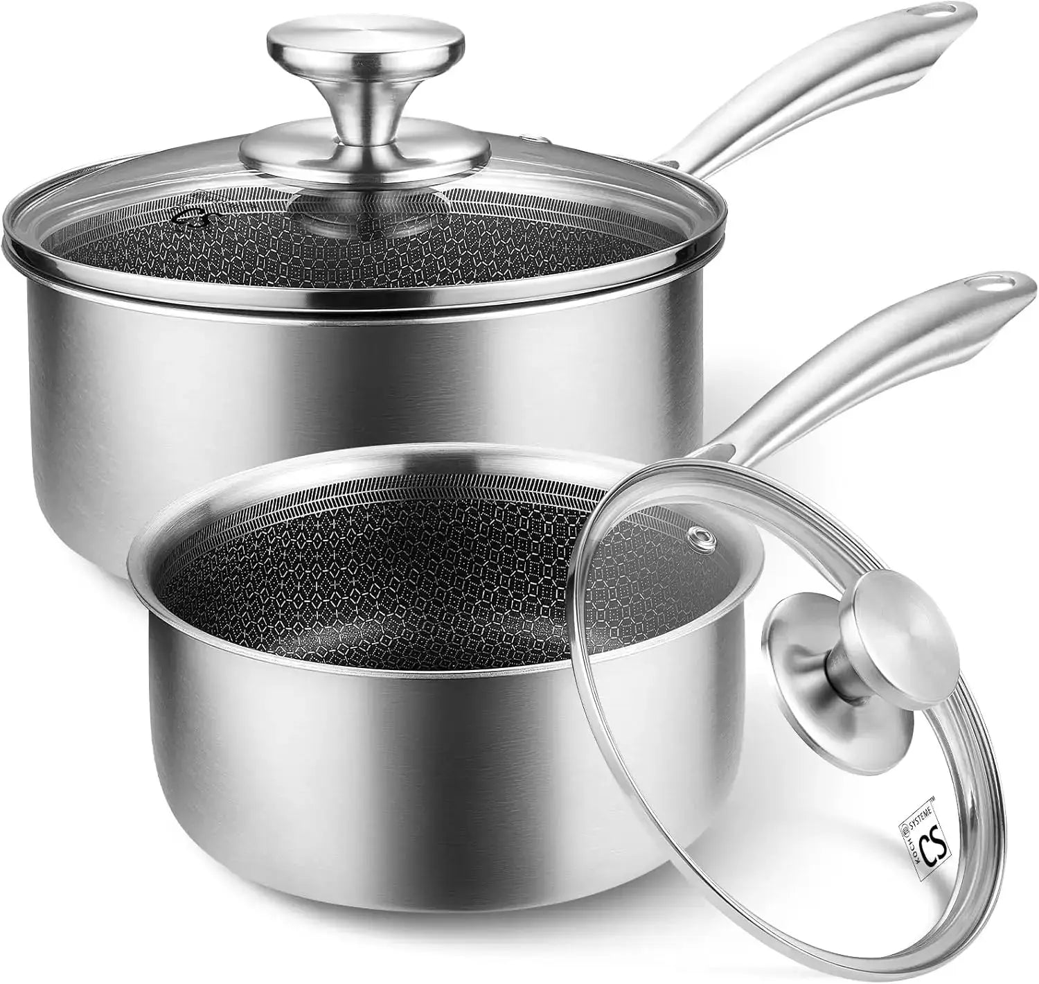 KOCH SYSTEME CS Hybrid Nonstick Stainless Steel Saucepan Set, 1QT & 2QT Triply Stainless Steel Saucepan Set, Induction Ready from PriceLows™