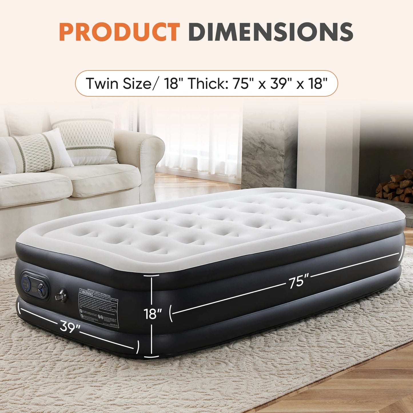 Air Mattress | 18 Inch Tall | Built In Pump | 660 Lbs Capacity