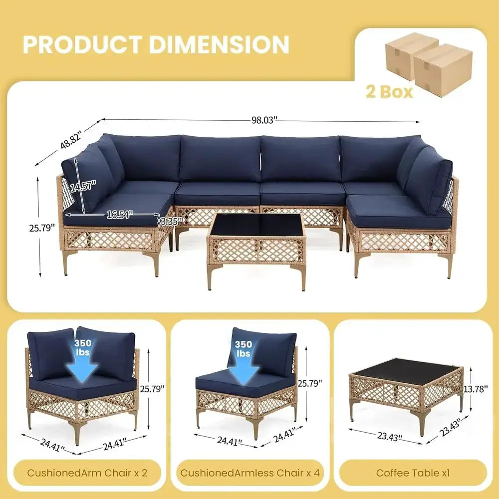 7-Piece Outdoor Patio Sectional Set with Water-Resistant Cushions and Coffee Table, Suitable for Garden, Yard, Poolside in Natur from PriceLows™