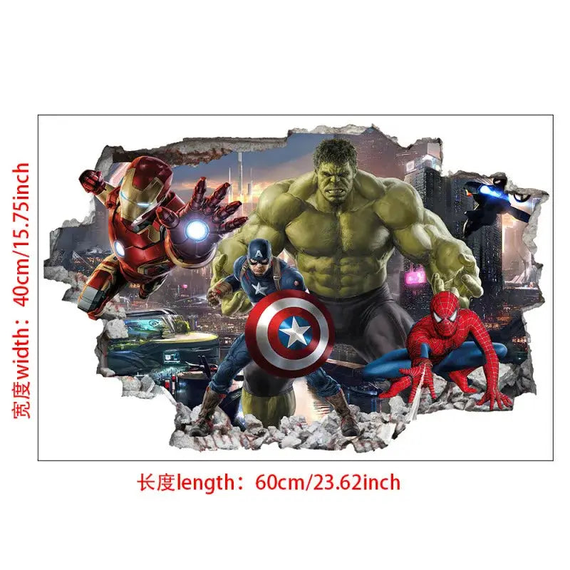 3D Wall Sticker | Size 60x40 cm | Avengers | Hulk Iron Man Captain America Thor